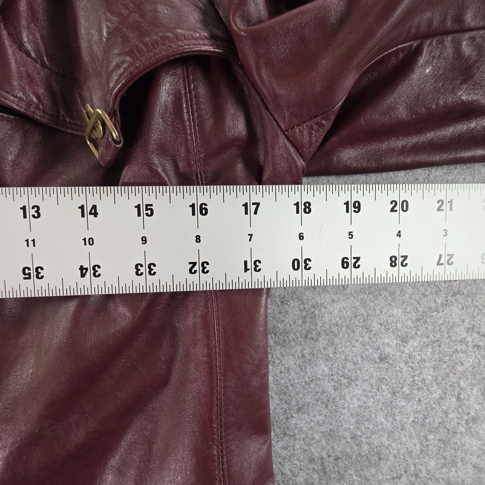 Vintage Etienna Aigner Jacket Womens 8 Oxblood Red Leather Trench Coat 90s - Picture 9 of 16